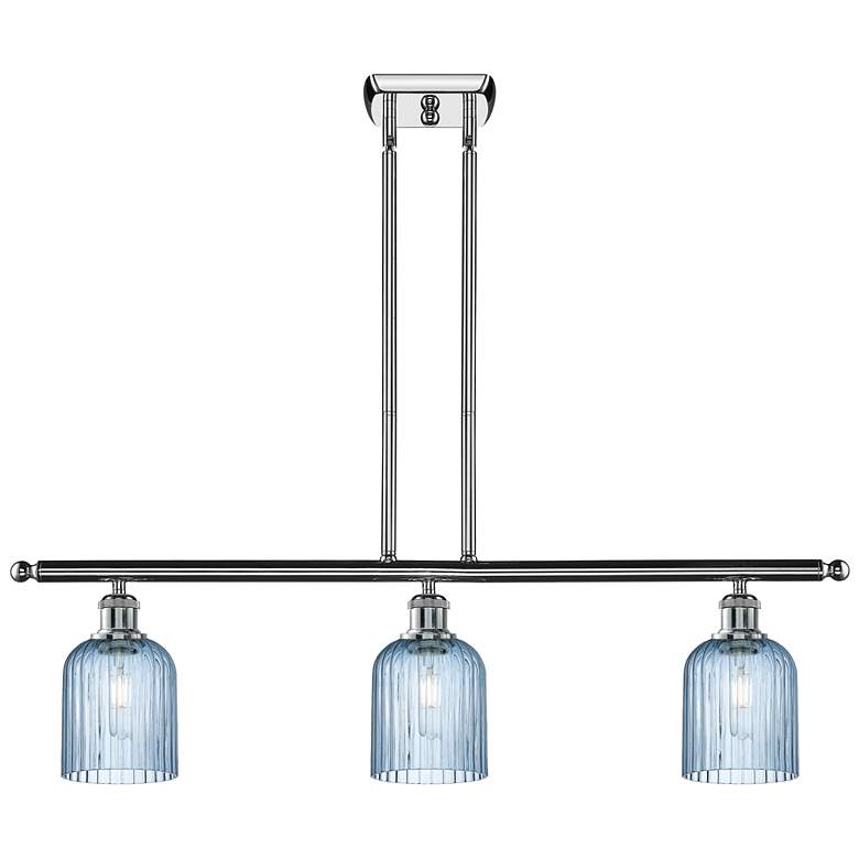 Image 1 Ballston Bridal Veil 3 Light 36" Stem Hung Island Light Chrome Blue Shade