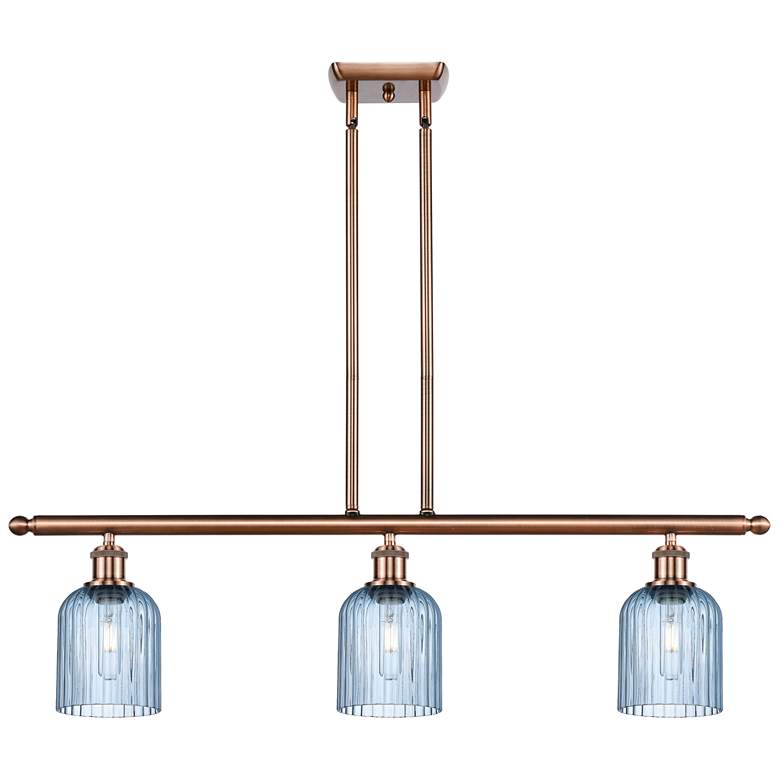 Image 1 Ballston Bridal Veil 3 Light 36" Stem Hung Island Light Copper Blue Shade