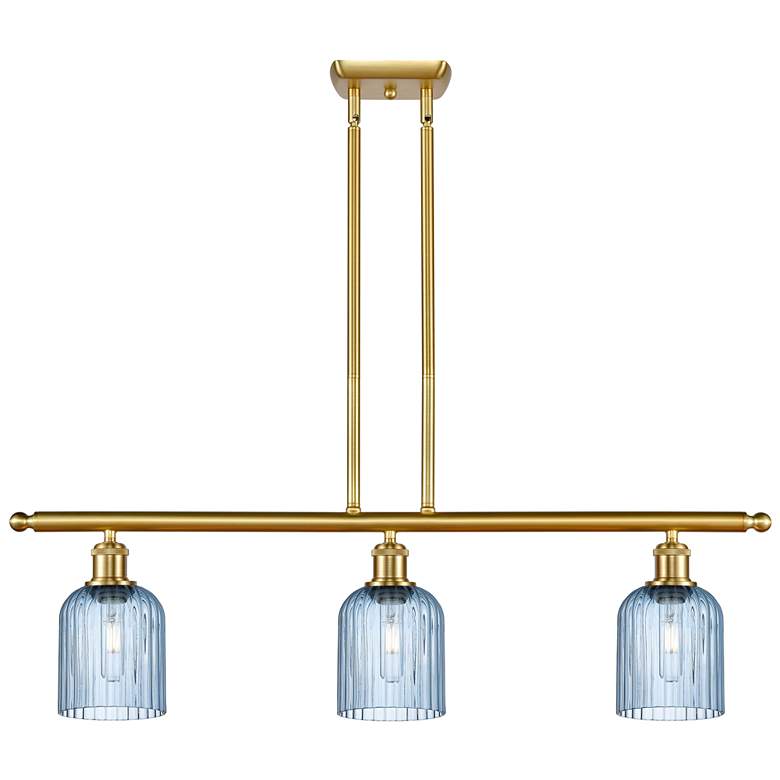 Image 1 Ballston Bridal Veil 3 Light 36" Stem Hung Island Light Gold Blue Shade