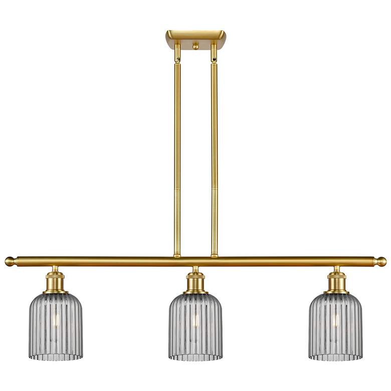 Image 1 Ballston Bridal Veil 3 Light 36" Stem Hung Island Light Gold & Smoke Shade