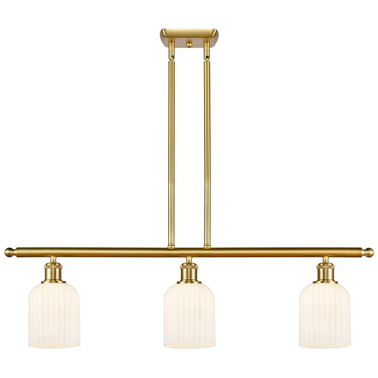 Image 1 Ballston Bridal Veil 3 Light 36" Stem Hung Island Light Gold & White Shade