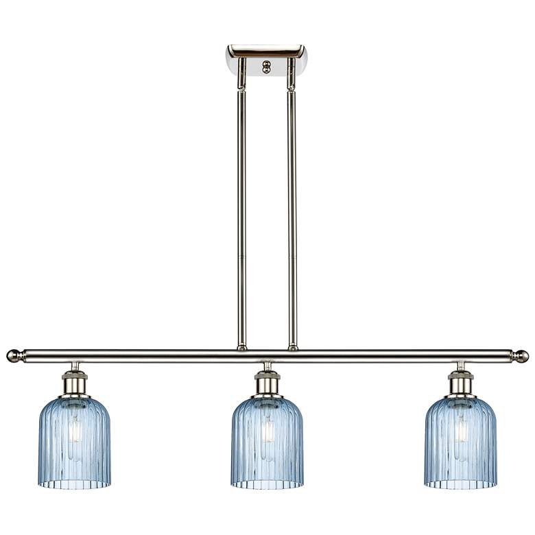 Image 1 Ballston Bridal Veil 3 Light 36" Stem Hung Island Light Nickel Blue Shade