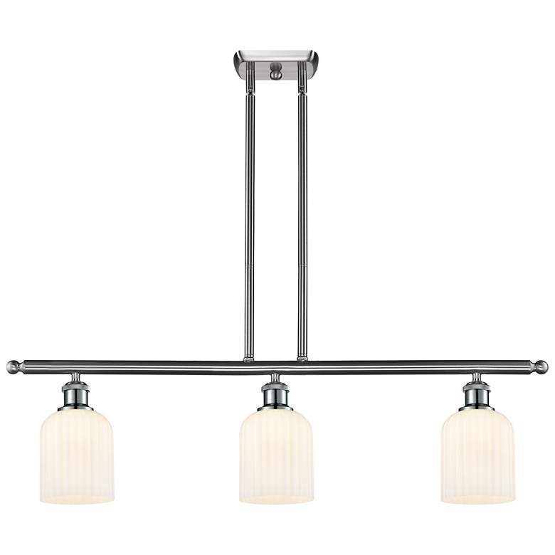 Image 1 Ballston Bridal Veil 3 Light 36" Stem Hung Island Light Satin Nickel White