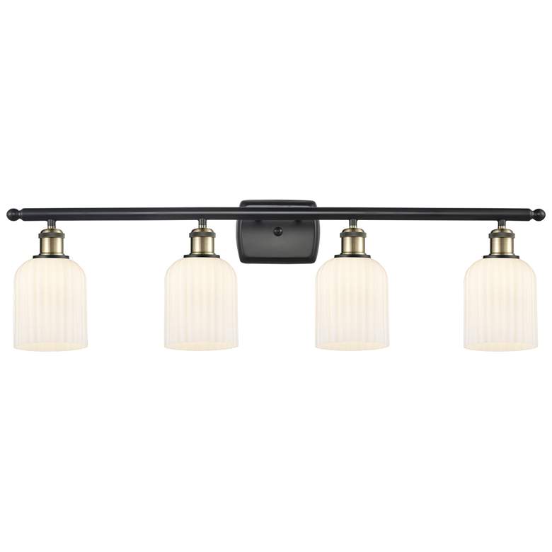 Image 1 Ballston Bridal Veil 4 Light 35" Bath Vanity Black Brass Gloss White Shade