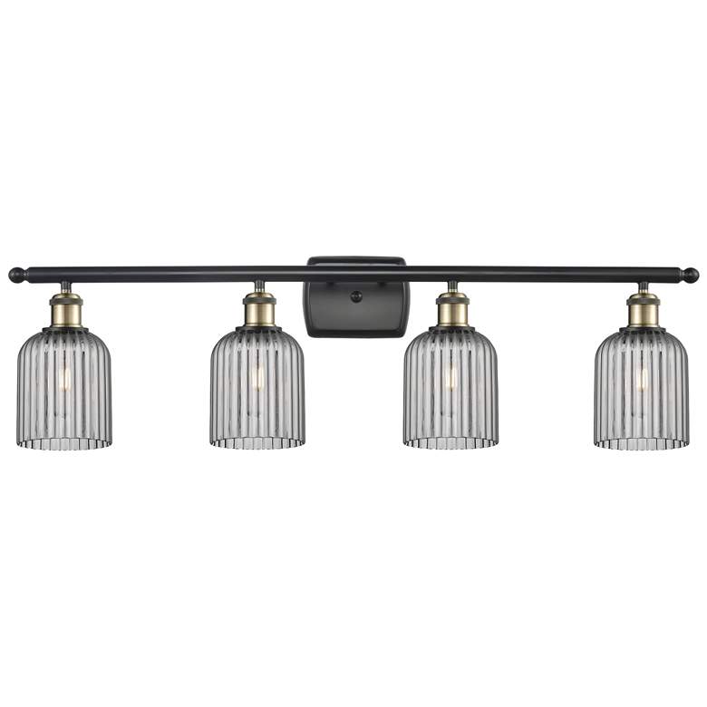 Image 1 Ballston Bridal Veil 4 Light 35" Bath Vanity Black Brass Light Smoke Shade