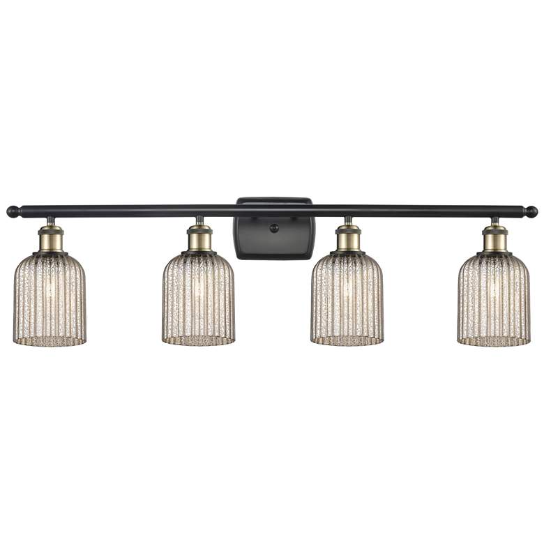 Image 1 Ballston Bridal Veil 4 Light 35" Bath Vanity Black Brass Mercury Shade