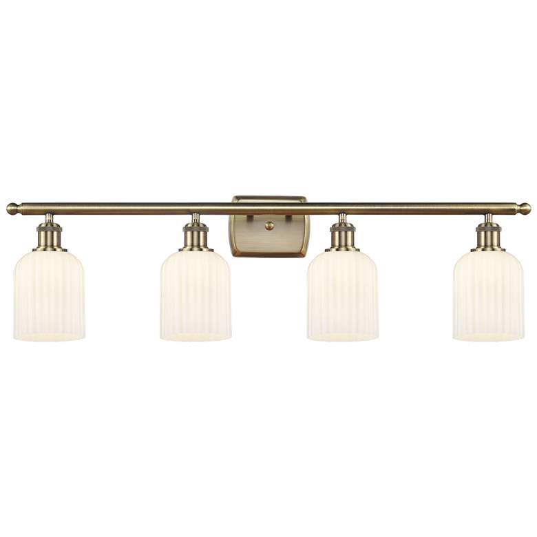 Image 1 Ballston Bridal Veil 4 Light 35" Bath Vanity Brass Gloss White Shade