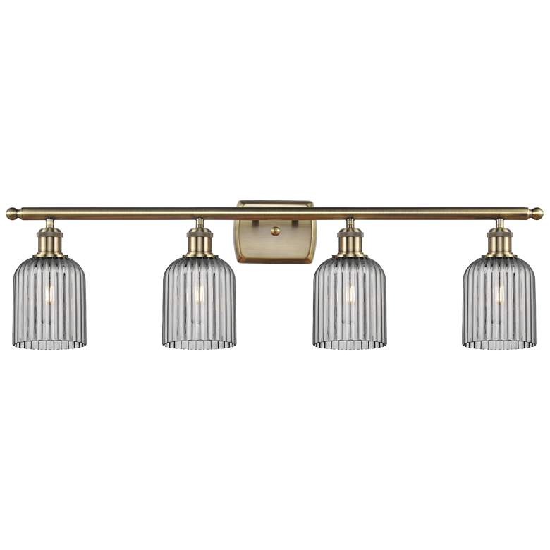Image 1 Ballston Bridal Veil 4 Light 35" Bath Vanity Brass Light Smoke Shade