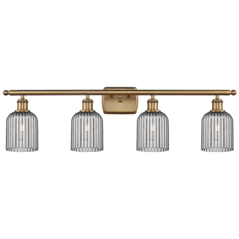 Image 1 Ballston Bridal Veil 4 Light 35" Bath Vanity Brass Light Smoke Shade