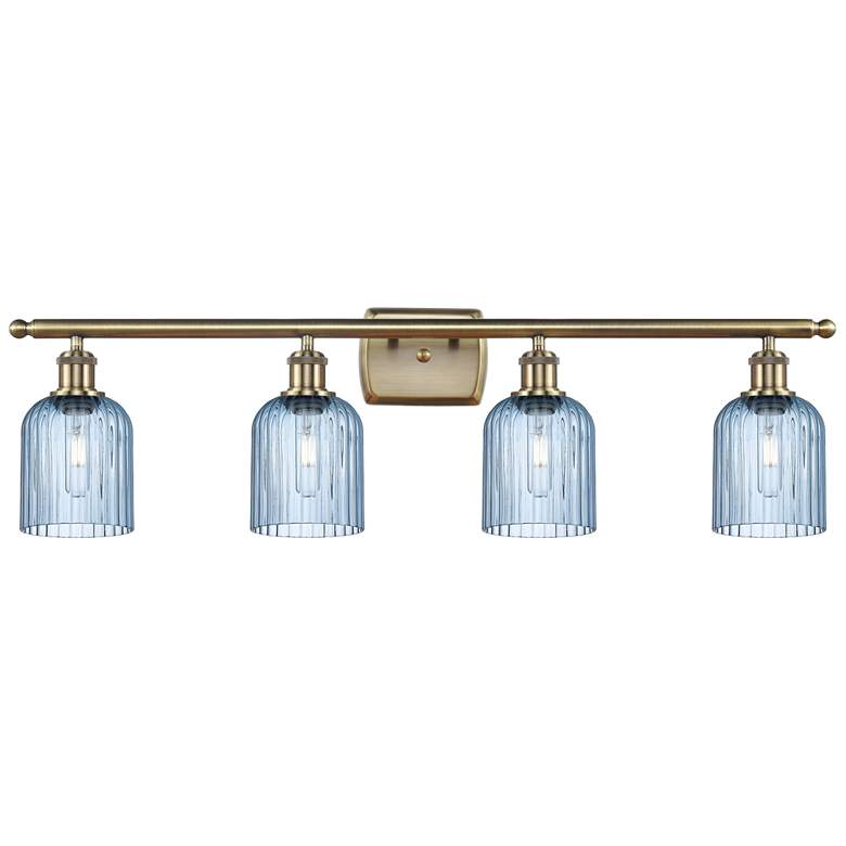 Image 1 Ballston Bridal Veil 4 Light 35" Bath Vanity Brass Princess Blue Shade