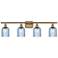 Ballston Bridal Veil 4 Light 35" Bath Vanity Brass Princess Blue Shade