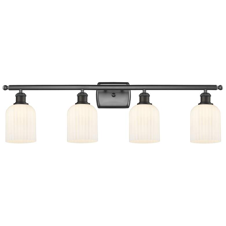 Image 1 Ballston Bridal Veil 4 Light 35" Bath Vanity Bronze Gloss White Shade
