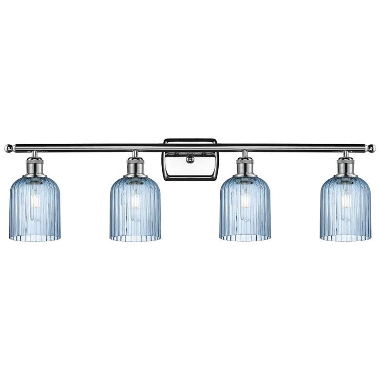 Image 1 Ballston Bridal Veil 4 Light 35" Bath Vanity Chrome Princess Blue Shade