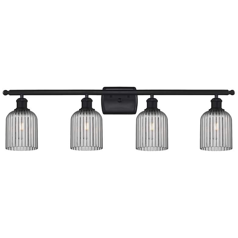Image 1 Ballston Bridal Veil 4 Light 35" Bath Vanity Matte Black Light Smoke Shade
