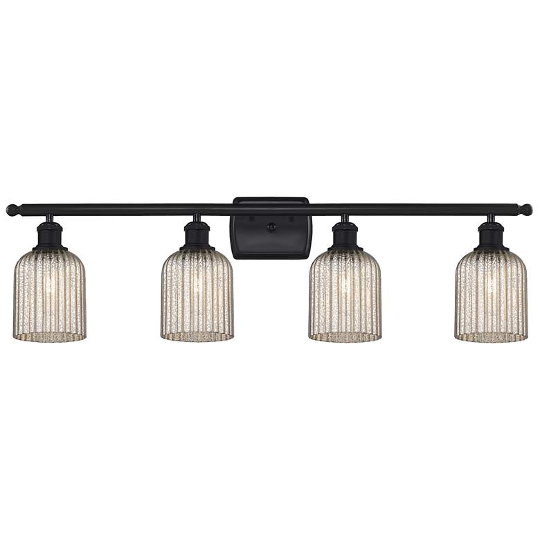 Image 1 Ballston Bridal Veil 4 Light 35" Bath Vanity Matte Black Mercury Shade