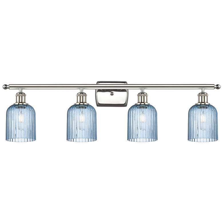 Image 1 Ballston Bridal Veil 4 Light 35" Bath Vanity Nickel Princess Blue Shade