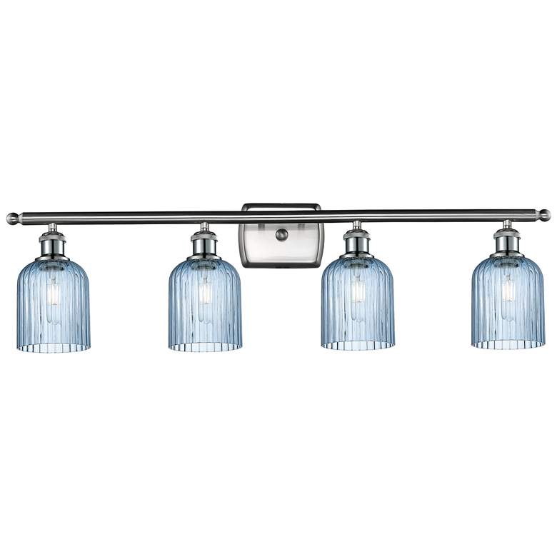 Image 1 Ballston Bridal Veil 4 Light 35" Bath Vanity Nickel Princess Blue Shade
