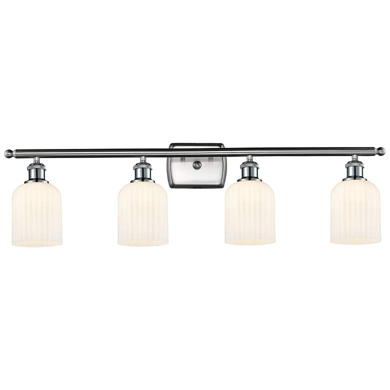 Image 1 Ballston Bridal Veil 4 Light 35" Bath Vanity Satin Nickel Gloss White Shade