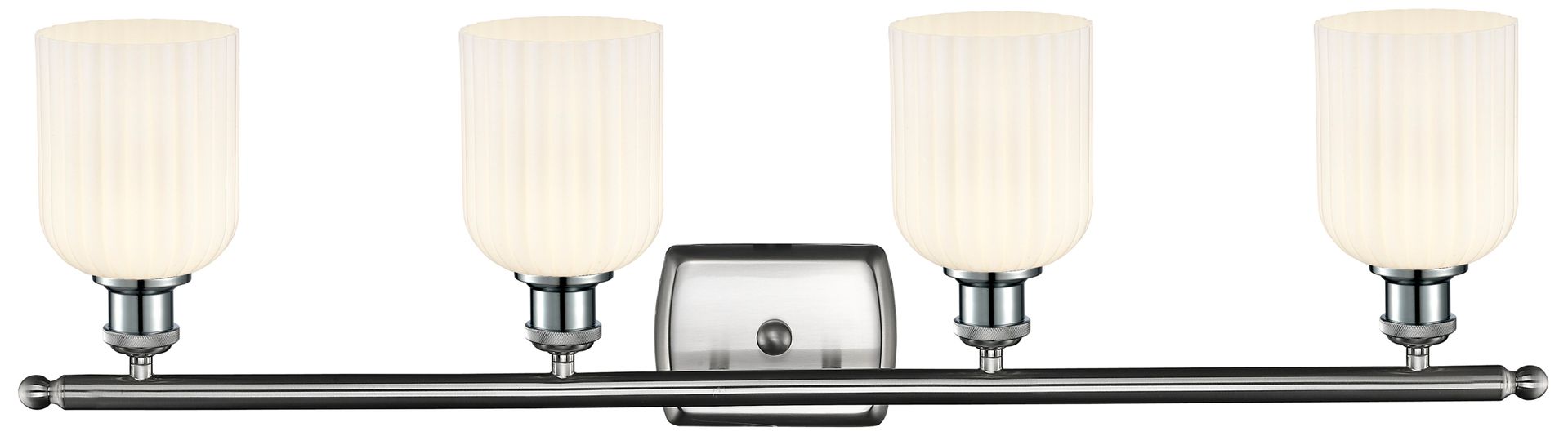 Image 2 Ballston Bridal Veil 4 Light 35" Bath Vanity Satin Nickel Gloss White Shade more views