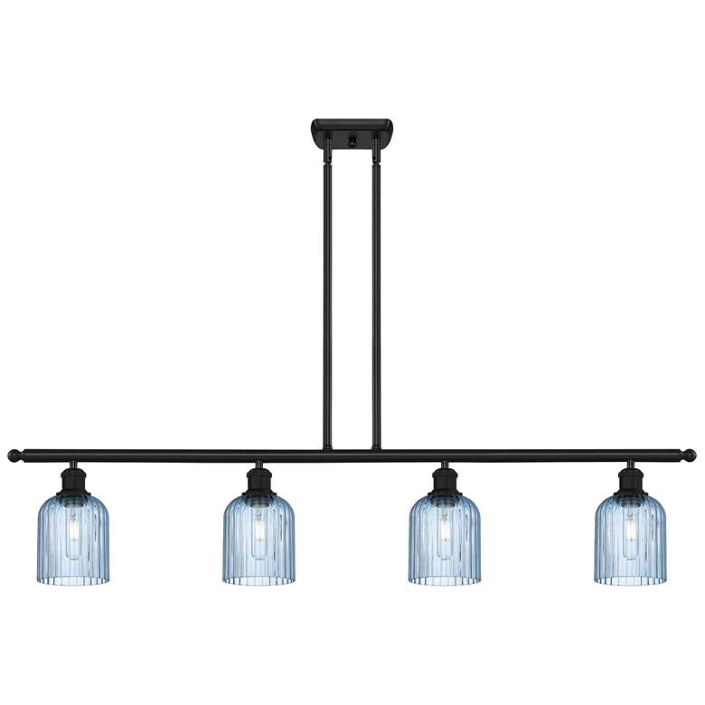 Image 1 Ballston Bridal Veil 4 Light 48" Stem Hung Island Light Black & Blue Shade