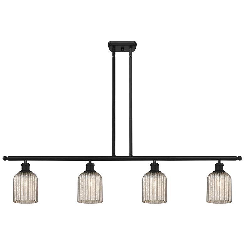 Image 1 Ballston Bridal Veil 4 Light 48" Stem Hung Island Light Black Mercury Shade