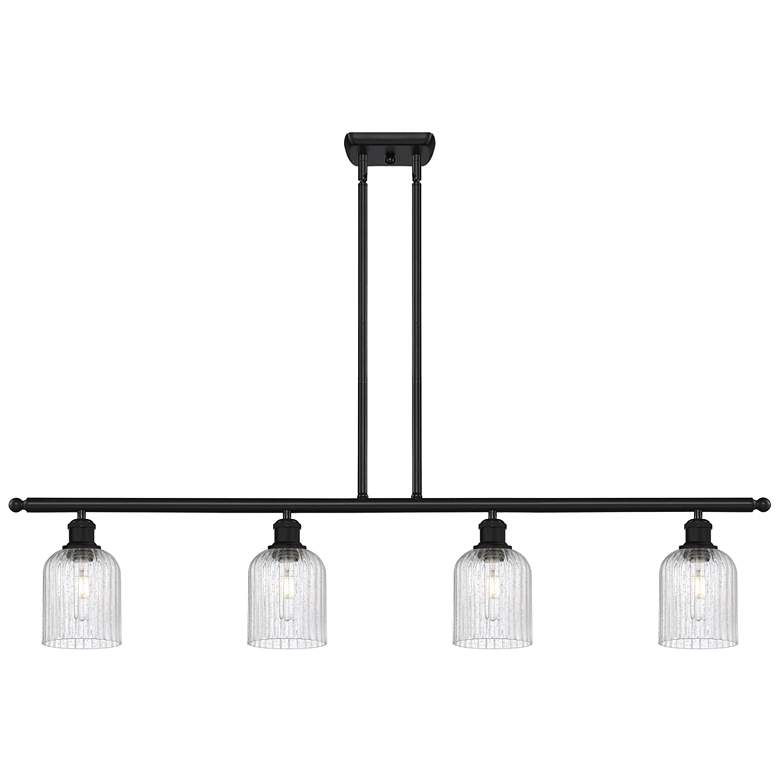 Image 1 Ballston Bridal Veil 4 Light 48" Stem Hung Island Light Black & Seedy Shade