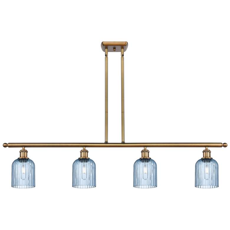 Image 1 Ballston Bridal Veil 4 Light 48" Stem Hung Island Light Brass Blue Shade