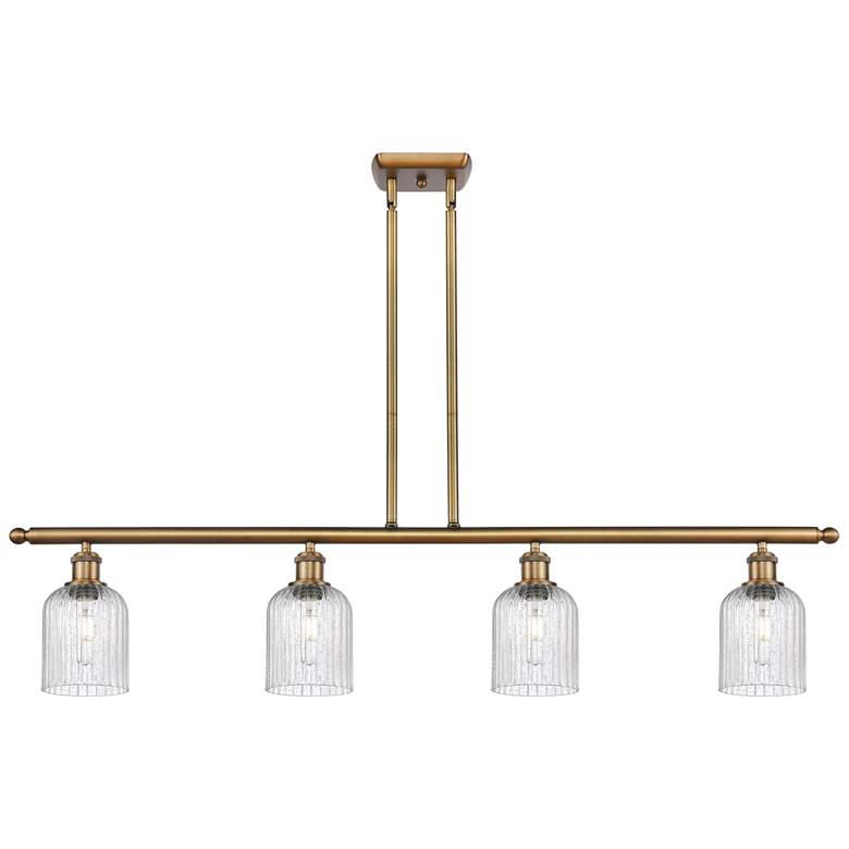 Image 1 Ballston Bridal Veil 4 Light 48" Stem Hung Island Light Brass Seedy Shade