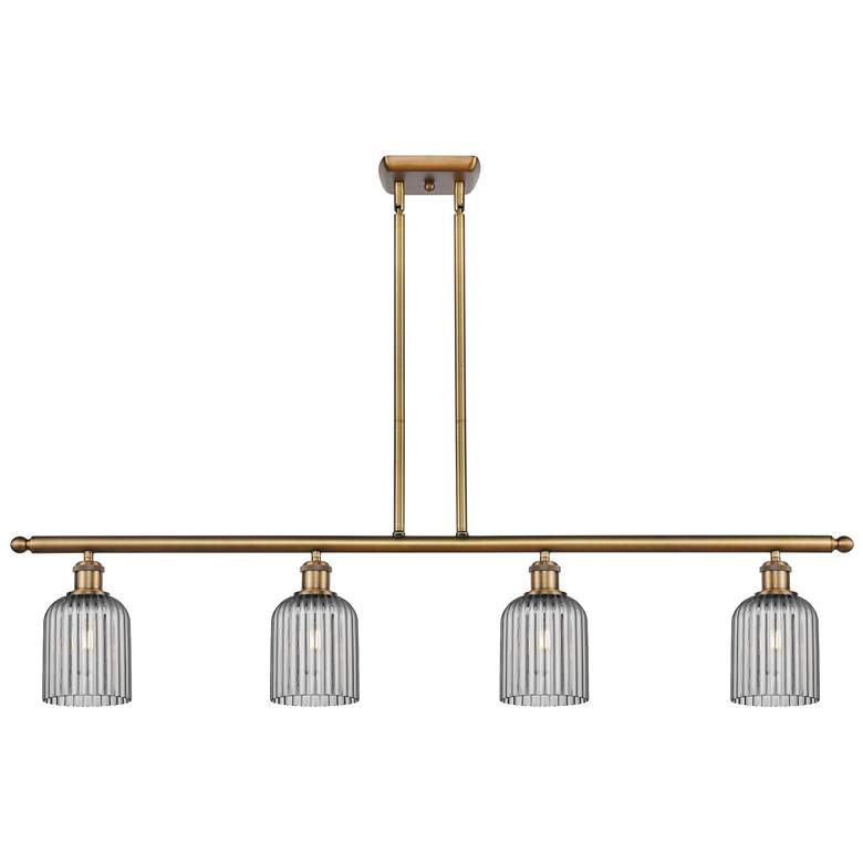 Image 1 Ballston Bridal Veil 4 Light 48" Stem Hung Island Light Brass & Smoke Shade