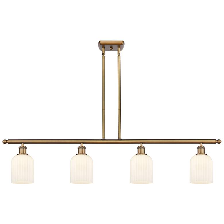 Image 1 Ballston Bridal Veil 4 Light 48" Stem Hung Island Light Brass & White Shade