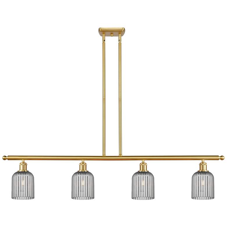 Image 1 Ballston Bridal Veil 4 Light 48" Stem Hung Island Light Gold & Smoke Shade