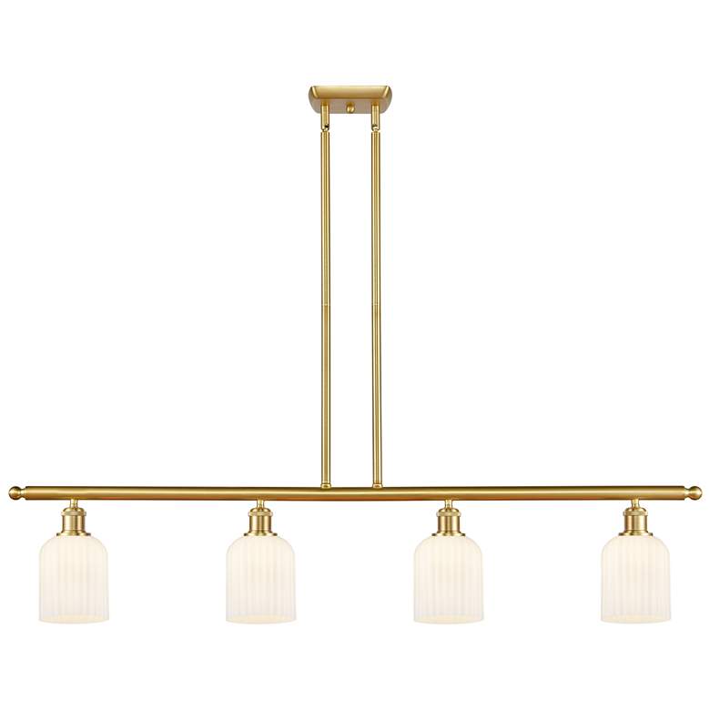 Image 1 Ballston Bridal Veil 4 Light 48" Stem Hung Island Light Gold & White Shade