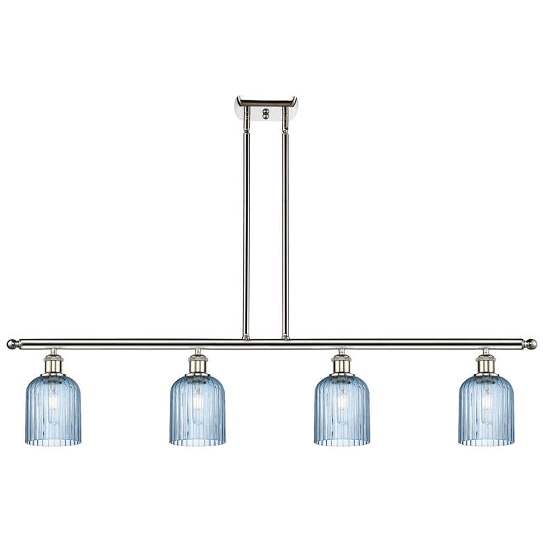 Image 1 Ballston Bridal Veil 4 Light 48" Stem Hung Island Light Nickel Blue Shade