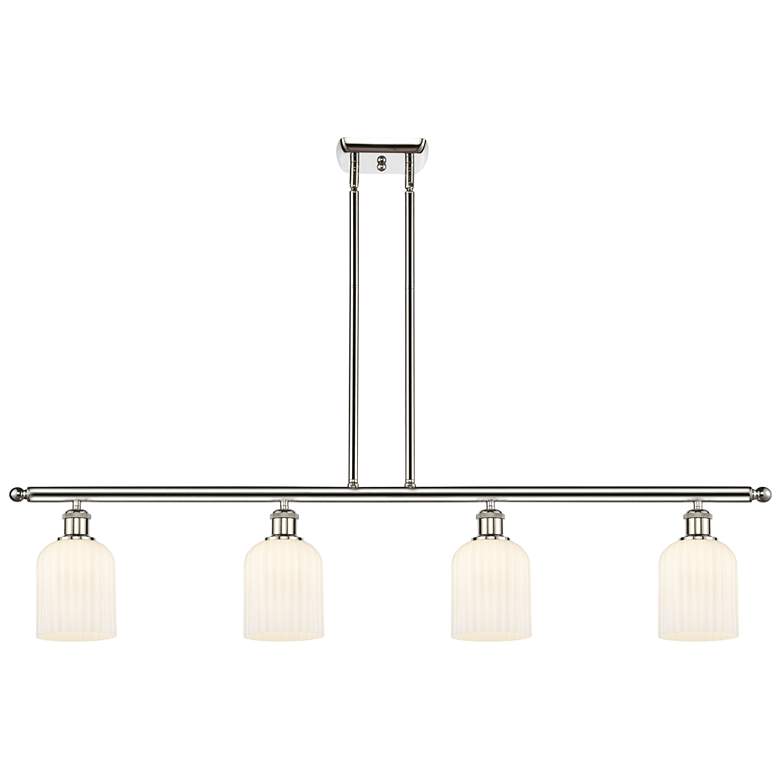 Image 1 Ballston Bridal Veil 4 Light 48" Stem Hung Island Light Nickel White Shade