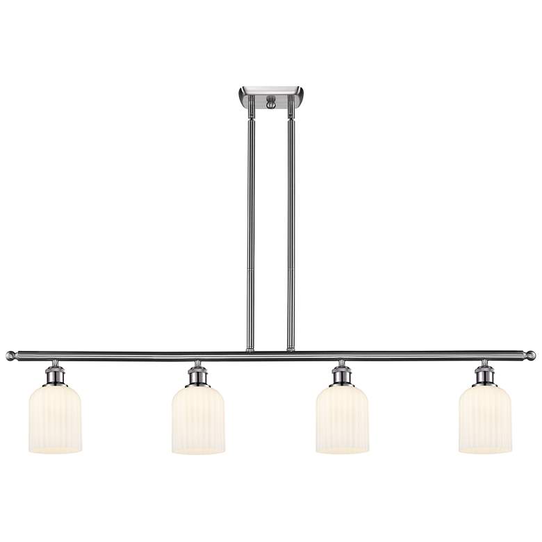 Image 1 Ballston Bridal Veil 4 Light 48" Stem Hung Island Light Satin Nickel White