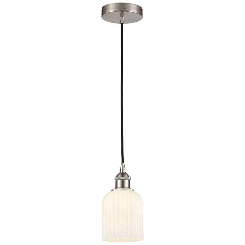 Image 1 Ballston Bridal Veil 5" Cord Hung Mini Pendant Antique Brass Gloss White