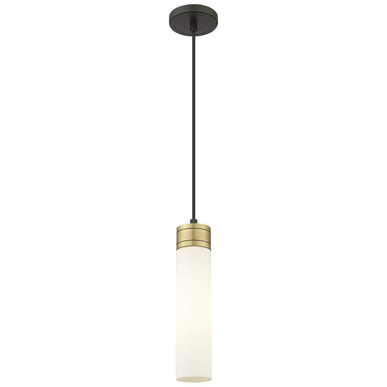 Image 1 Ballston Bridal Veil 5" Cord Hung Mini Pendant Satin Nickel Gloss White