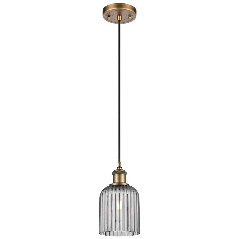 Image 1 Ballston Bridal Veil 5" Cord Hung Mini Pendant Satin Nickel Light Smoke