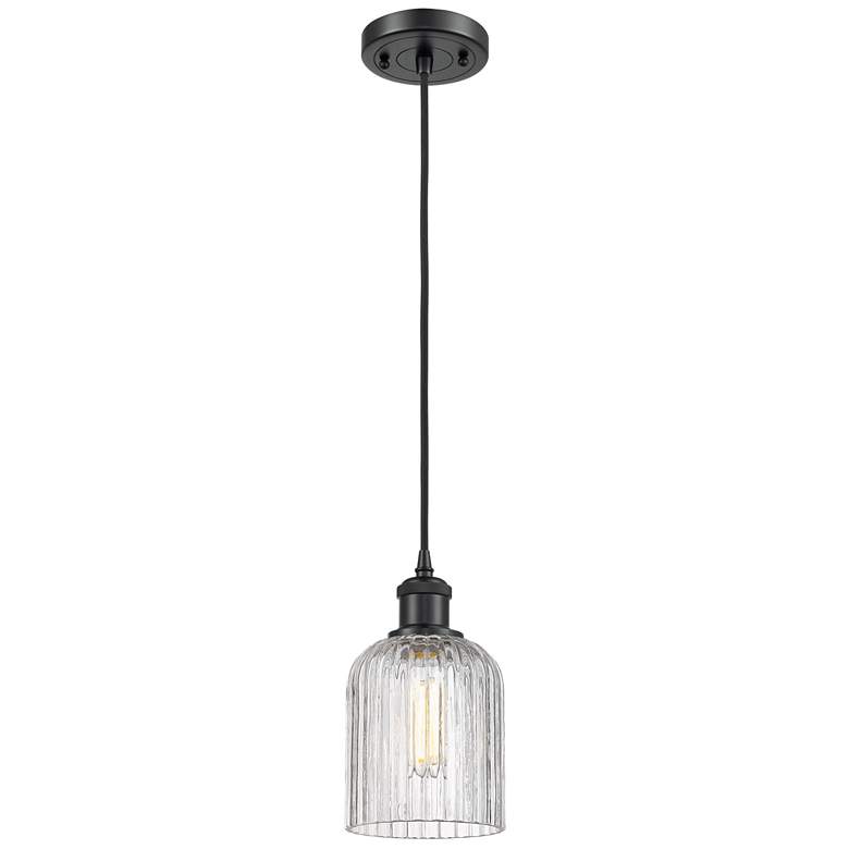 Image 1 Ballston Bridal Veil 5" Wide Matte Black Corded Mini Pendant w/ Clear