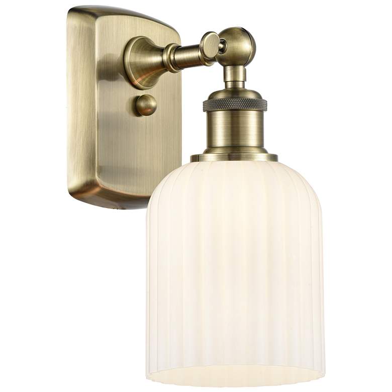 Image 1 Ballston Bridal Veil 5" Sconce Antique Brass Finish Gloss White Shade