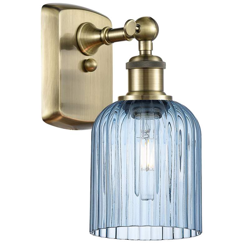 Image 1 Ballston Bridal Veil 5" Sconce Antique Brass Finish Princess Blue Shade