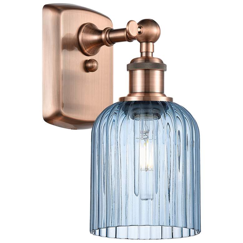 Image 1 Ballston Bridal Veil 5" Sconce Antique Copper Finish Princess Blue Shade