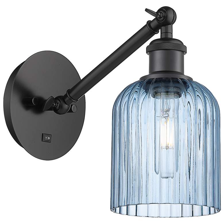 Image 1 Ballston Bridal Veil 5" Sconce Arm Adjusts Up and Down Black Blue Shade