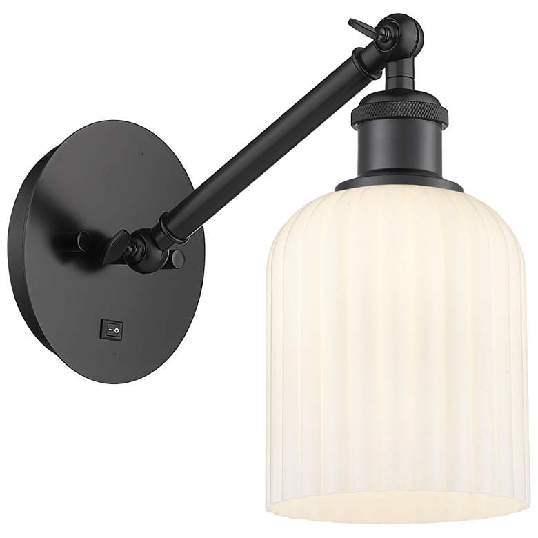 Image 1 Ballston Bridal Veil 5" Sconce Arm Adjusts Up and Down Black White Shade