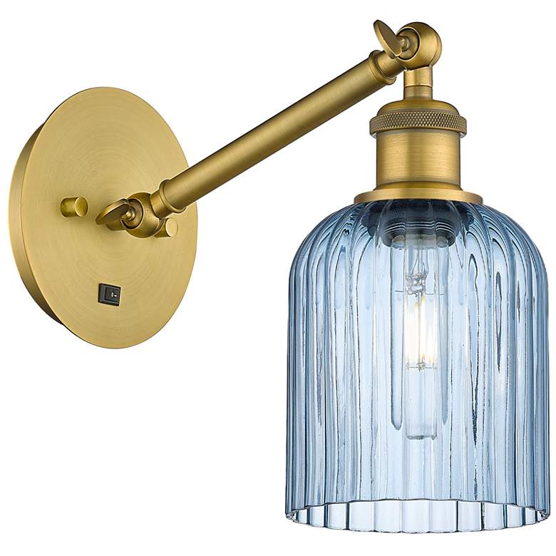 Image 1 Ballston Bridal Veil 5" Sconce Arm Adjusts Up and Down Brass Blue Shade