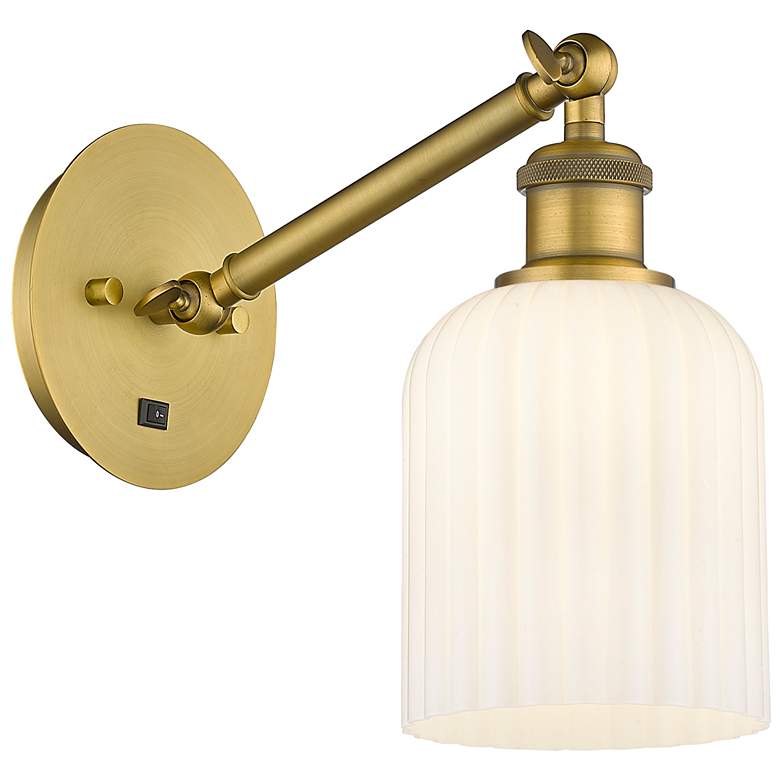Image 1 Ballston Bridal Veil 5" Sconce Arm Adjusts Up and Down Brass White Shade