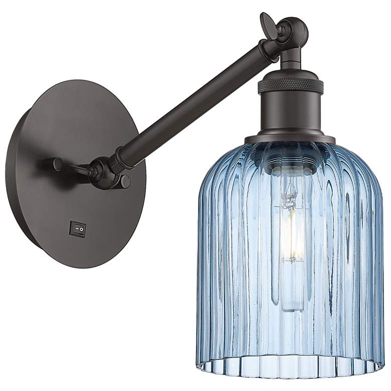 Image 1 Ballston Bridal Veil 5" Sconce Arm Adjusts Up and Down Bronze Blue Shade