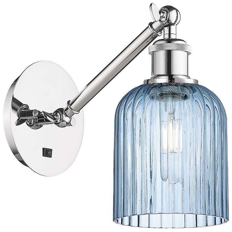Image 1 Ballston Bridal Veil 5" Sconce Arm Adjusts Up and Down Chrome Blue Shade