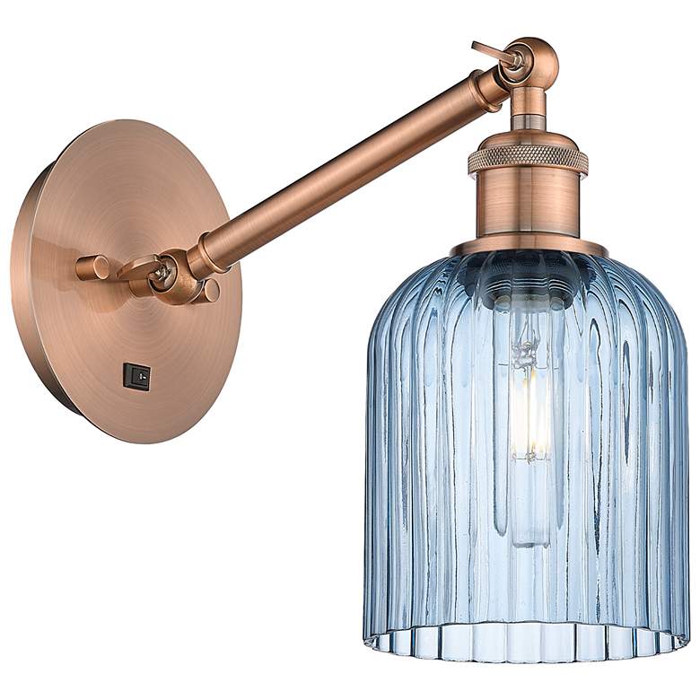 Image 1 Ballston Bridal Veil 5" Sconce Arm Adjusts Up and Down Copper Blue Shade