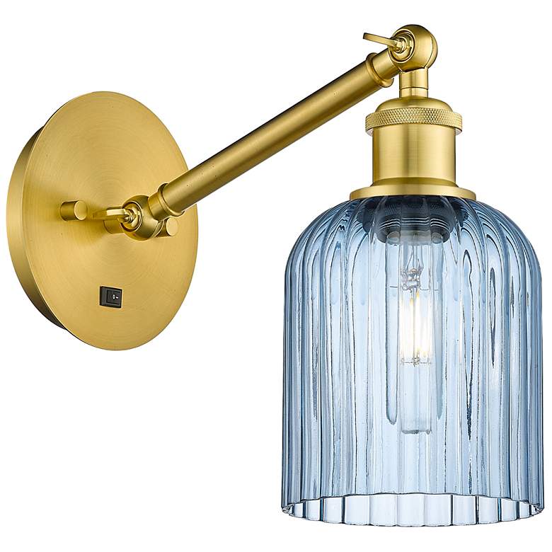 Image 1 Ballston Bridal Veil 5" Sconce Arm Adjusts Up and Down Gold Blue Shade